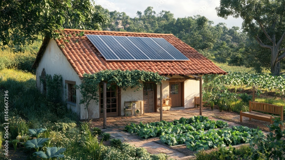 Eco-Friendly Rural House with Solar Panels and Garden Eco-Friendly Rural House with Solar Panels and Garden