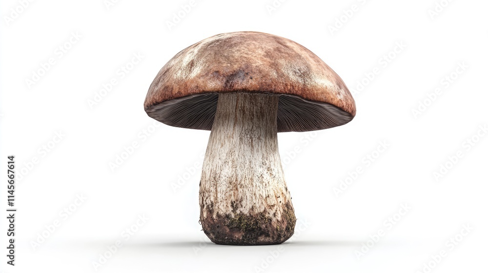 Leccinum mushroom with rough stem on a pristine white background showcasing its unique cap and structure in a natural setting Leccinum mushroom with rough stem on a pristine white background showcasing its unique cap and structure in a natural setting