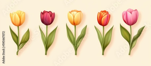 Wallpaper Mural Freshly illustrated tulips in various colors arranged against a soft pastel background for springtime design and floral themes Torontodigital.ca