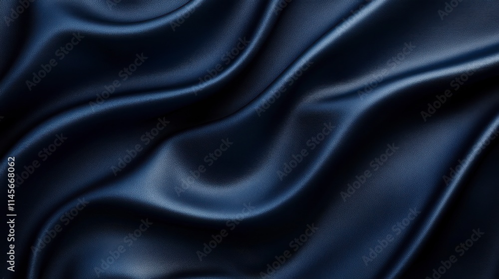 Fototapeta premium Deep Navy Leather Texture Background - Smooth, Luxurious Drape