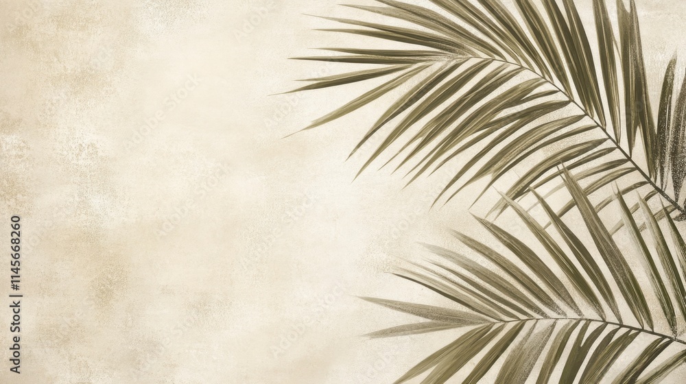 Fototapeta premium Palm Leaf Shadow on Neutral Beige Background - Tropical Minimalist Design