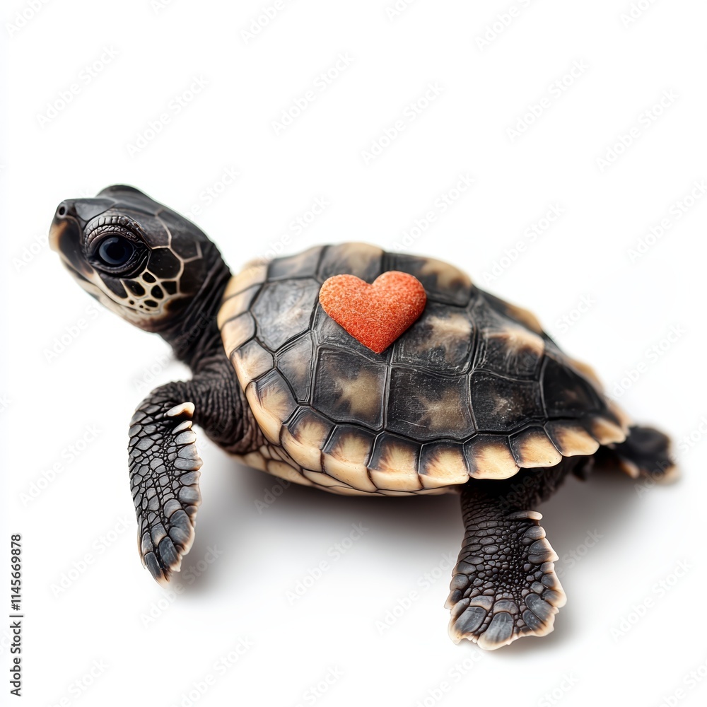Obraz premium Baby sea turtle with heart ocean shore wildlife photography serene environment close-up love for nature