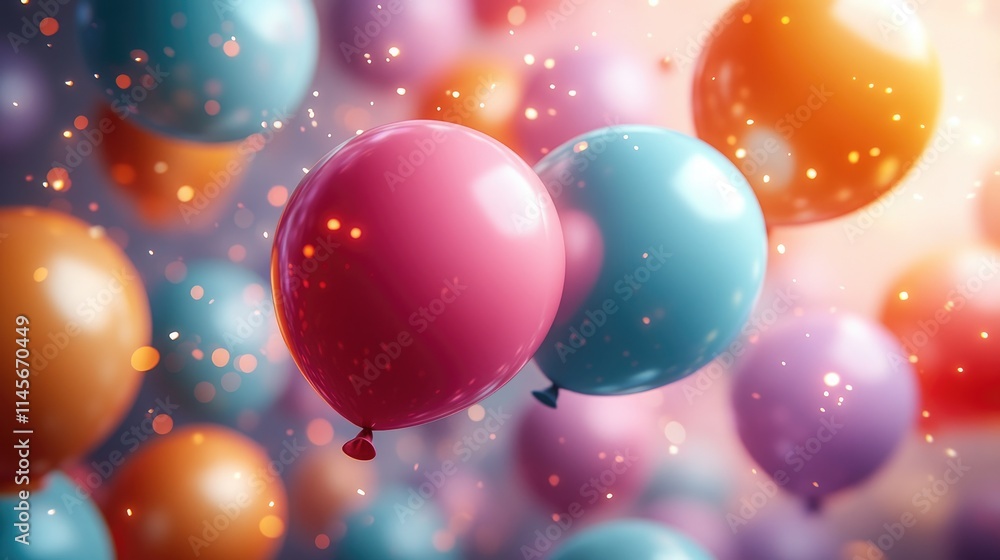 Vibrant balloons in various colors floating against a dreamy background for festive celebration themes and party decorations. Vibrant balloons in various colors floating against a dreamy background for festive celebration themes and party decorations.