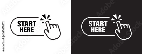 start here sign on white background	