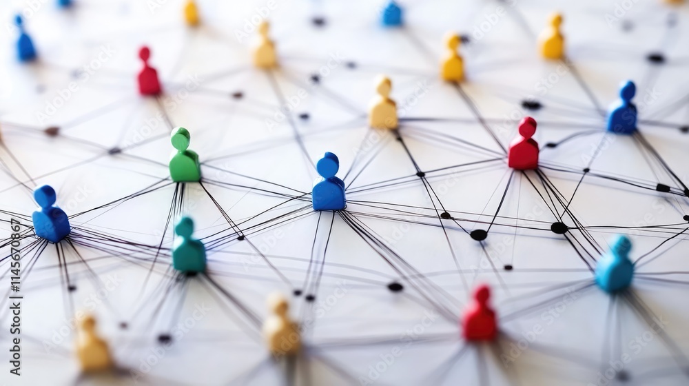 Digital social connections represented by colorful tokens on a network grid illustrating online communication and global interaction concepts