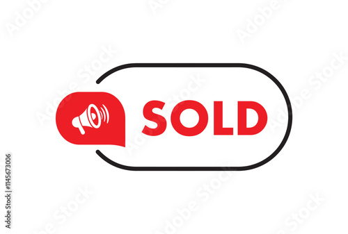 Red sold sign. Vector icon.	