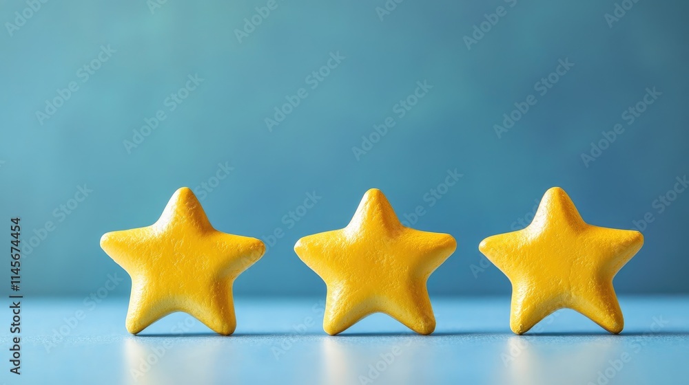 Yellow star ratings on a blue background symbolizing customer feedback and business improvement strategies for better consumer experiences Yellow star ratings on a blue background symbolizing customer feedback and business improvement strategies for better consumer experiences