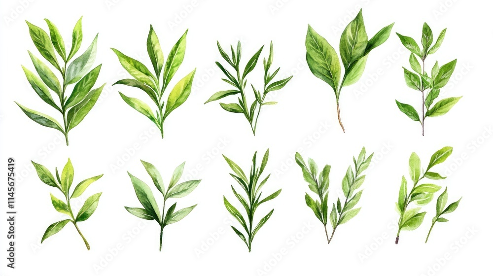 Fototapeta premium Fresh Rosemary Herb Collection Isolated on White Background Ideal for Culinary and Medicinal Uses Various Leaf Types and Shades
