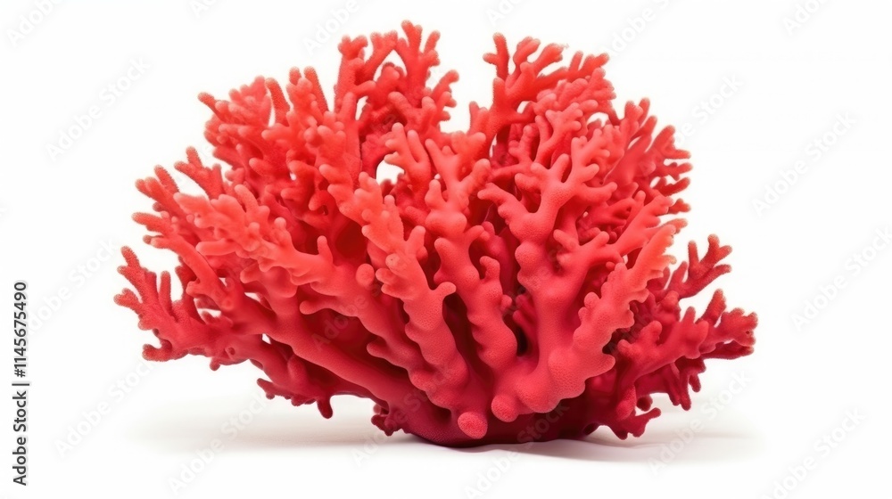 Vibrant red coral coral reef specimen isolated on white background displaying intricate natural textures and shapes for marine life themes