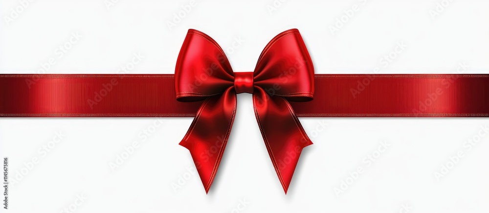 Elegant glossy red satin ribbon with a bow on a clean white background perfect for gift wrapping and decoration concepts. Elegant glossy red satin ribbon with a bow on a clean white background perfect for gift wrapping and decoration concepts.