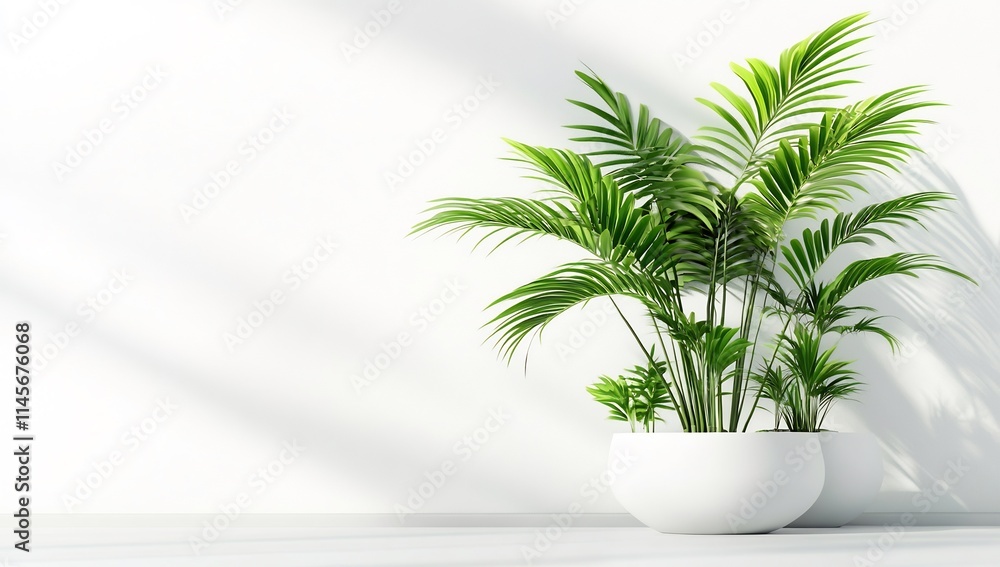 Lush green plants in a white pot against a bright wall. Lush green plants in a white pot against a bright wall.