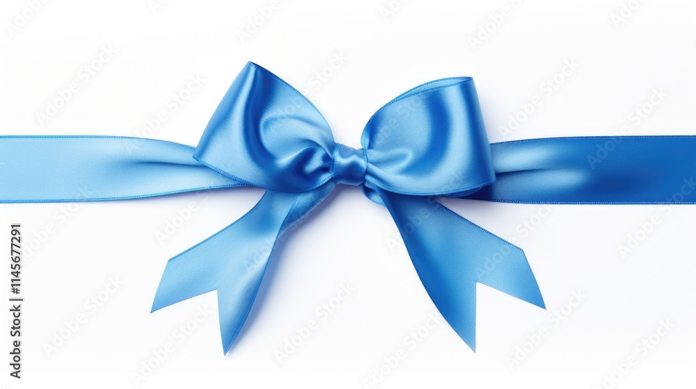Elegant blue satin ribbons with a stylish bow on a pristine white background showcasing luxury and sophistication.