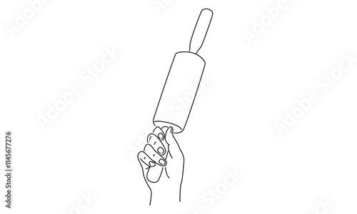 line art of hand holding rolling dough illustration