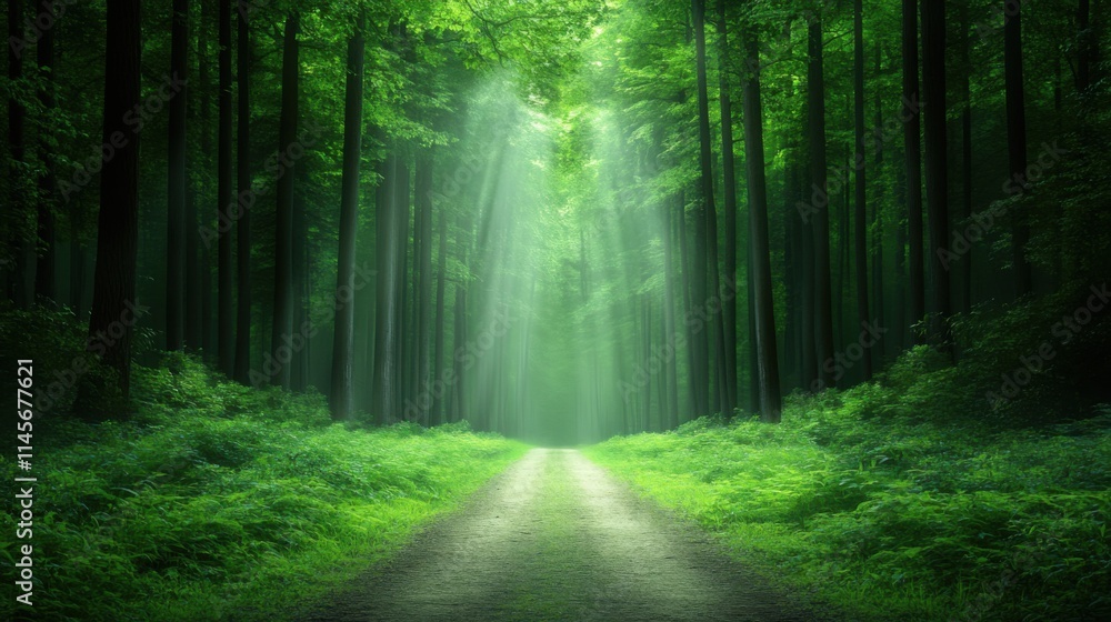 Obraz premium Winding path through dense forest nature scene peaceful environment serene viewpoint tranquil concept