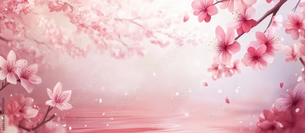 Cherry blossoms in full bloom creating a serene and beautiful spring landscape with soft pink hues and gentle petals floating in the air Cherry blossoms in full bloom creating a serene and beautiful spring landscape with soft pink hues and gentle petals floating in the air