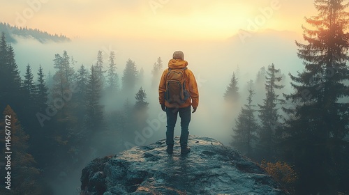 A rear view of a disciple on a cliff, seeking guidance, hope, and light in their faith.