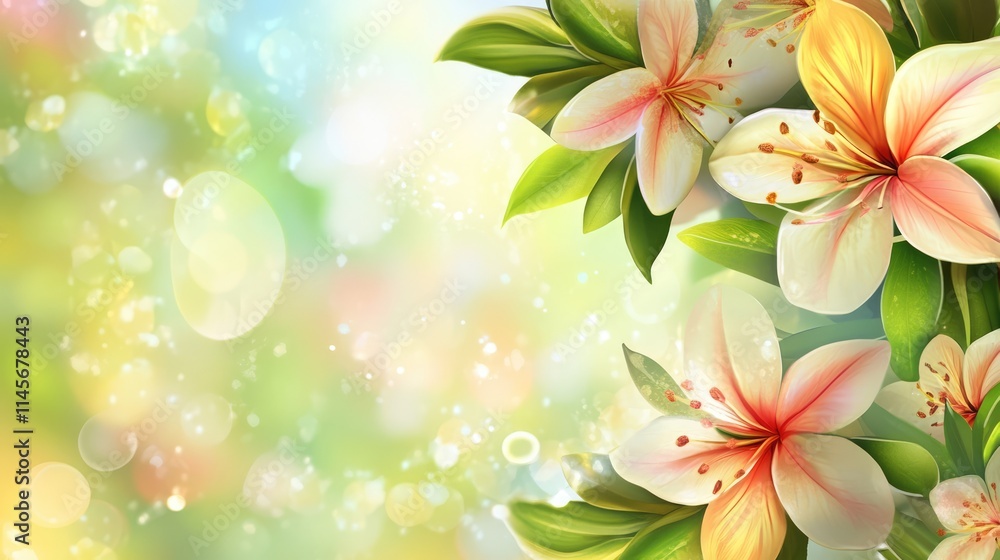 Obraz premium Vibrant floral design with soft blurred background creating a serene and colorful atmosphere for invitations or greeting cards