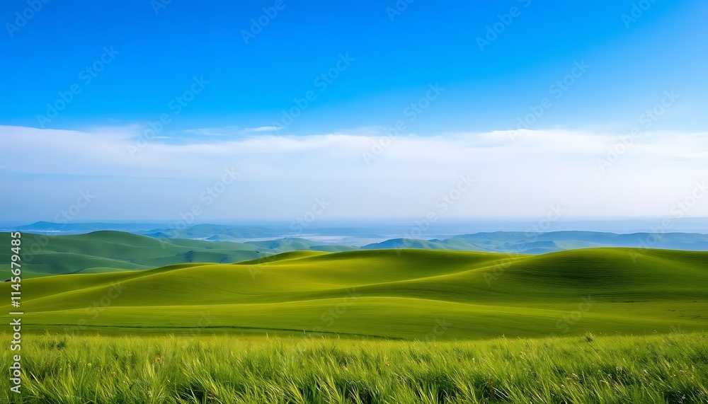 Rolling Green Hills Under a Vivid Blue Sky Rolling Green Hills Under a Vivid Blue Sky