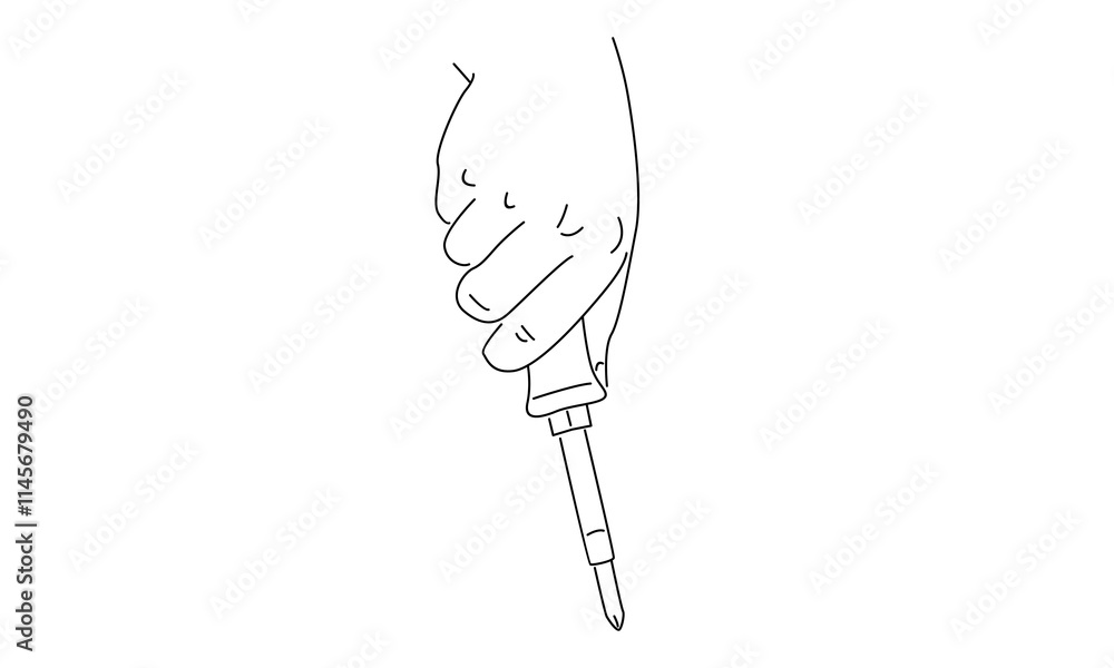 line art of hand holding a screwdriver line art of hand holding a screwdriver