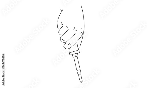 line art of hand holding a screwdriver