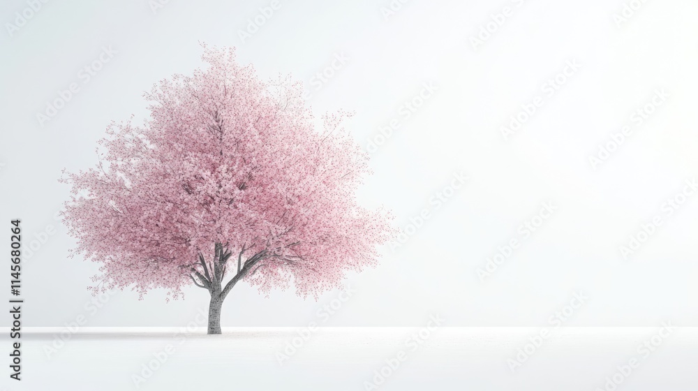 Obraz premium Pink flowering tree against a white background ideal for design decoration and natural beauty concepts