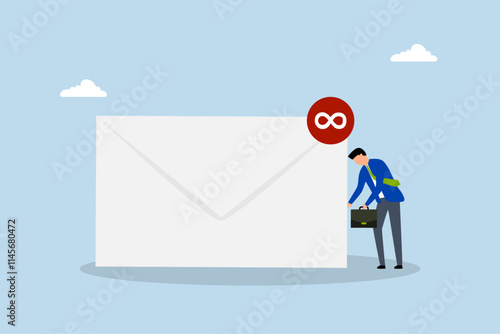 Busy email overload, desperate despair entrepreneur with his inbox filled with endless unread messages. 