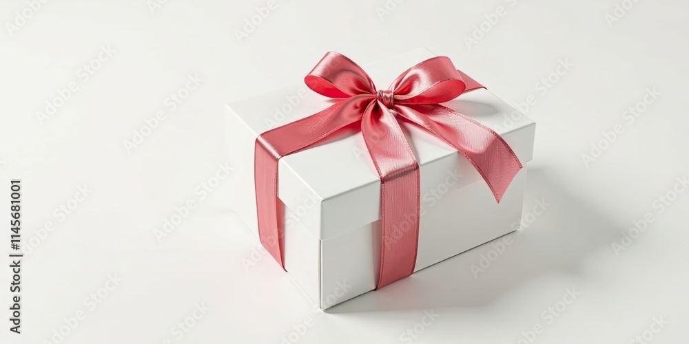 A pristine white gift box adorned with a delicate blush pink satin ribbon, a symbol of thoughtful presentation and joyous celebration A pristine white gift box adorned with a delicate blush pink satin ribbon, a symbol of thoughtful presentation and joyous celebration