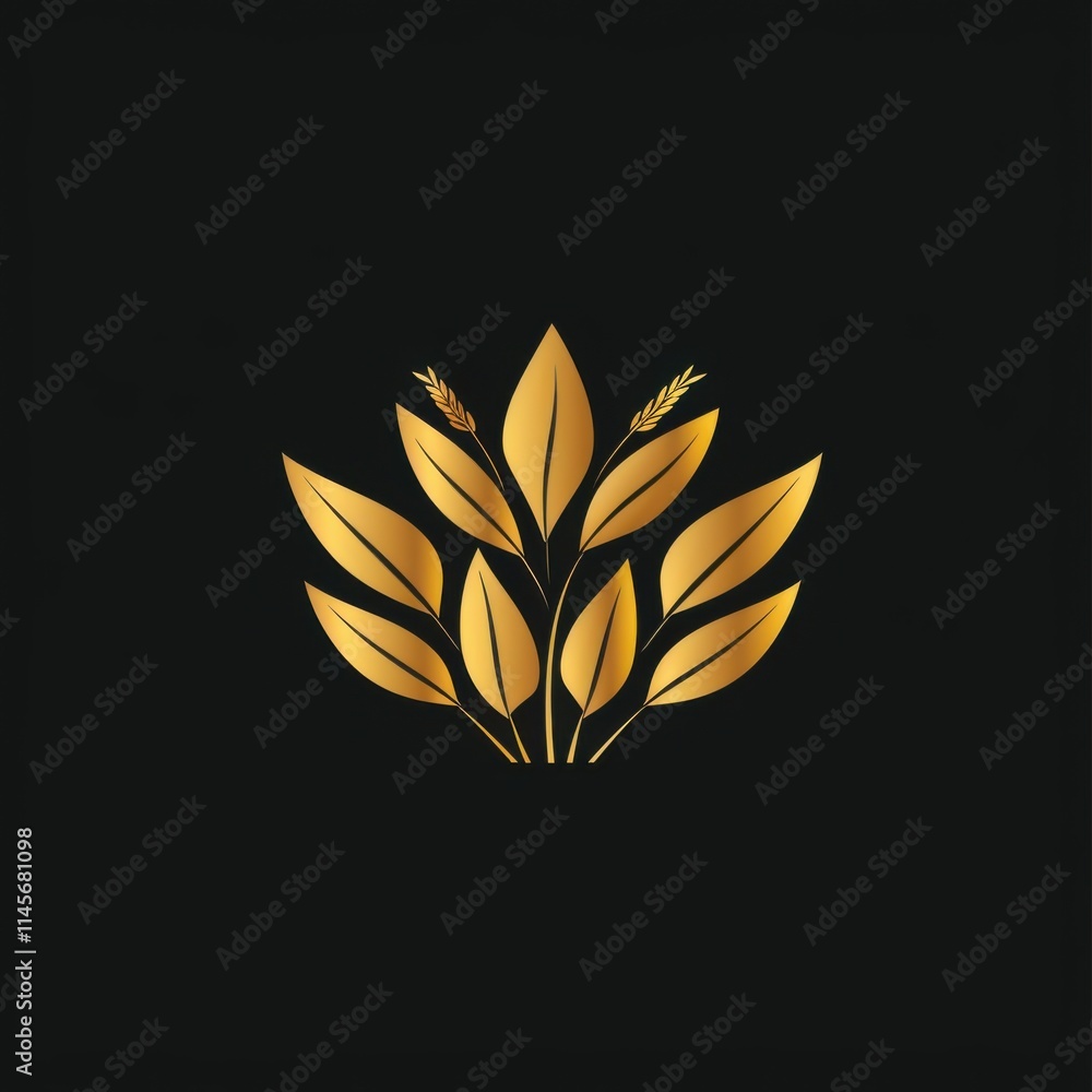 A golden emblem of leaves and wheat, a vector graphic on black background A golden emblem of leaves and wheat, a vector graphic on black background