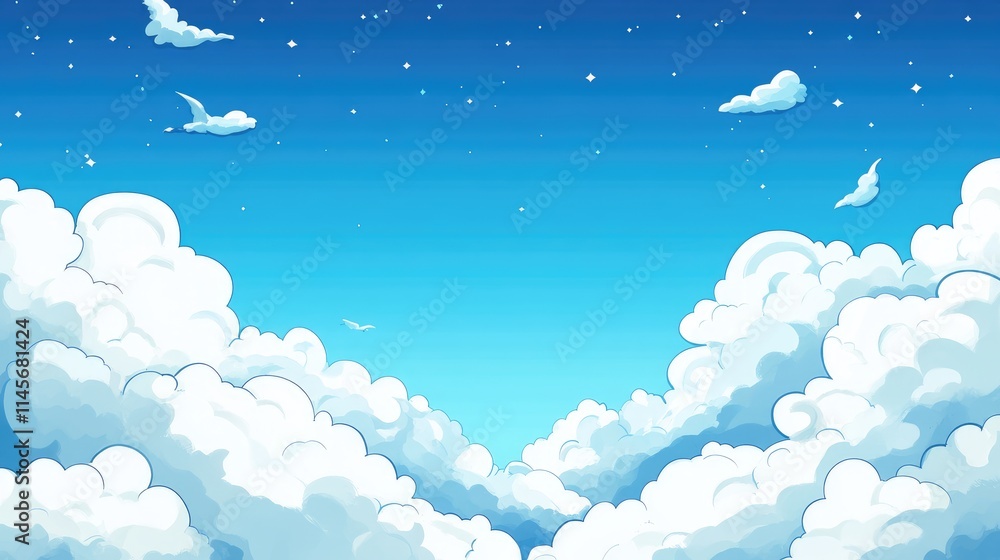 Serene blue sky with fluffy white clouds creating a tranquil nature backdrop for relaxation and inspiration. Serene blue sky with fluffy white clouds creating a tranquil nature backdrop for relaxation and inspiration.