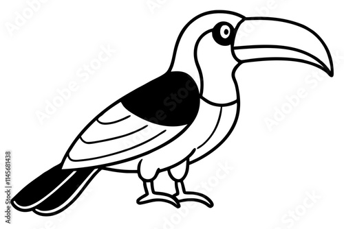 Toucan with a Large Beak on White Background - Vector Line Art Design for Coloring Page photo