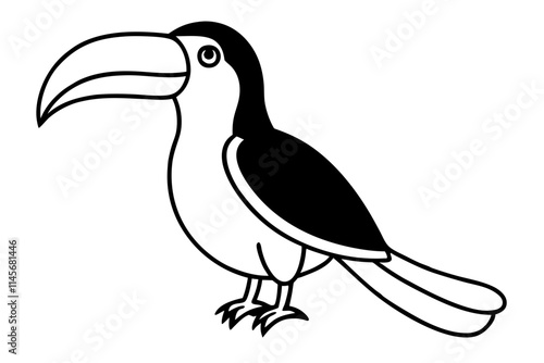 Toucan with a Large Beak on White Background - Vector Line Art Design for Coloring Page