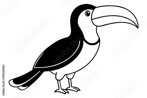 Toucan with a Large Beak on White Background - Vector Line Art Design for Coloring Page photo