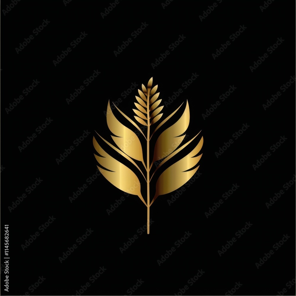 A golden emblem of leaves and wheat, a vector graphic on black background A golden emblem of leaves and wheat, a vector graphic on black background