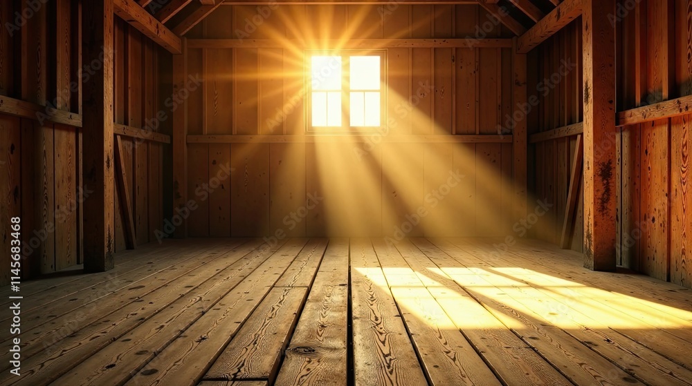 Serene Sunbeams Illuminating a Rustic Wooden Attic Interior Serene Sunbeams Illuminating a Rustic Wooden Attic Interior