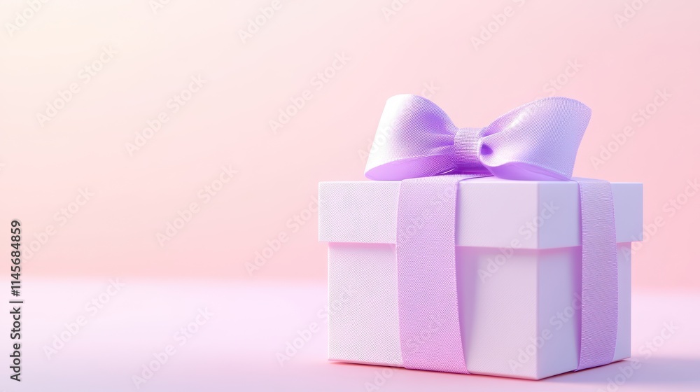 Obraz premium A white box with a purple bow on top of it