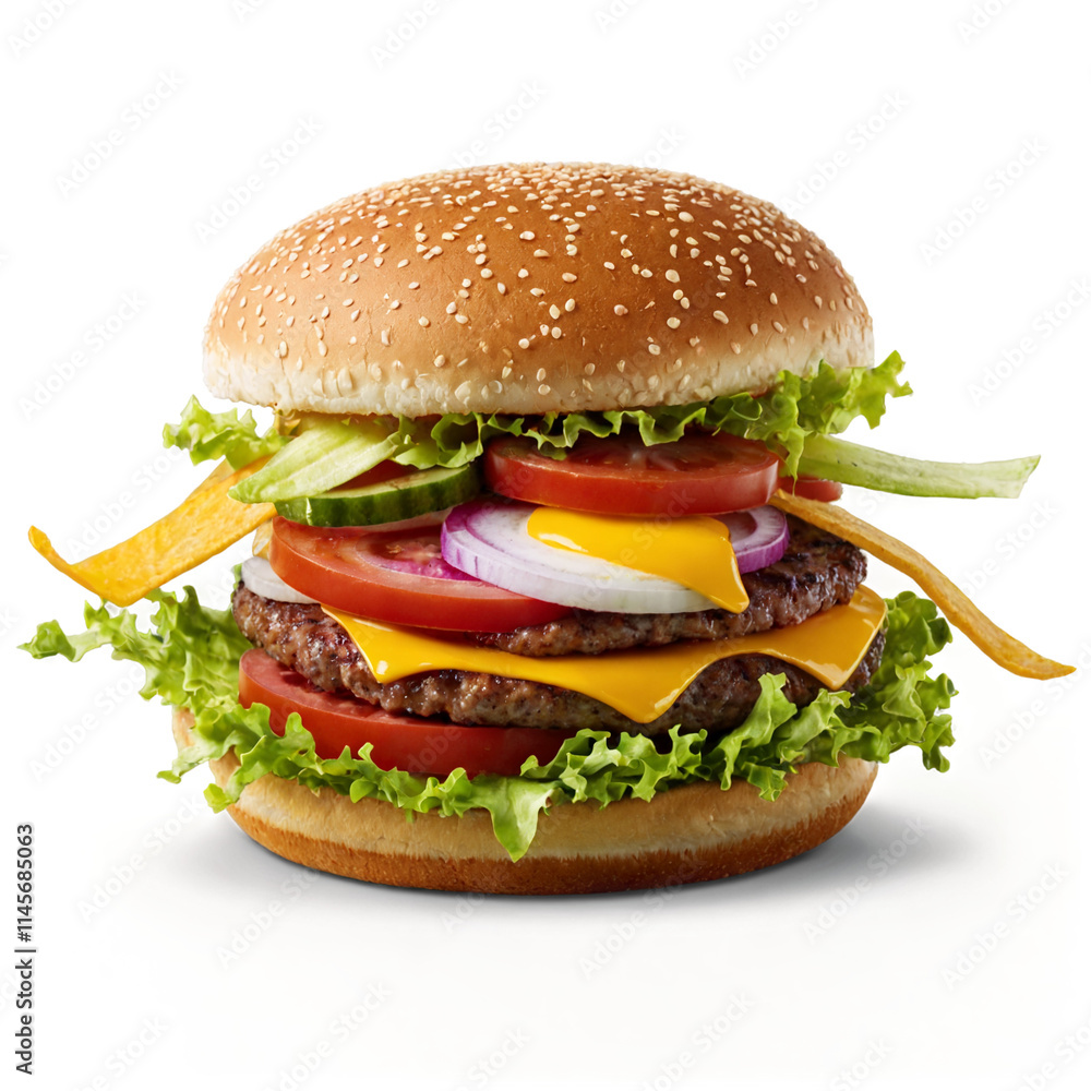 Double Cheeseburger: Delicious Hamburger with Fresh Ingredients
Double Cheeseburger: Delicious Hamburger with Fresh Ingredients