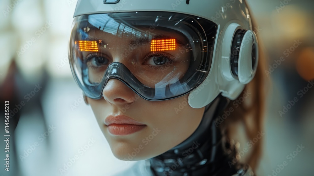 Futuristic individual in high-tech helmet. Futuristic individual in high-tech helmet.