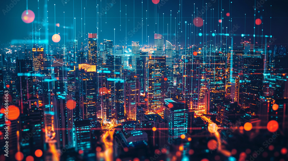 Fototapeta premium Futuristic Cityscape: AI-Driven Metropolis at Night