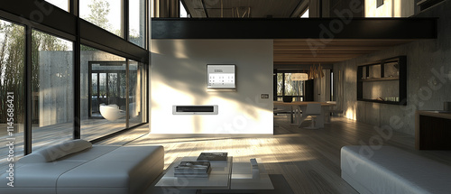 Smart Home, Climate Control, Natural Light, Modern Interior, 3D Rendering