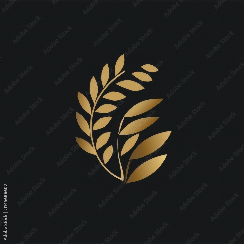 A golden emblem of leaves and wheat, a vector graphic on black background A golden emblem of leaves and wheat, a vector graphic on black background