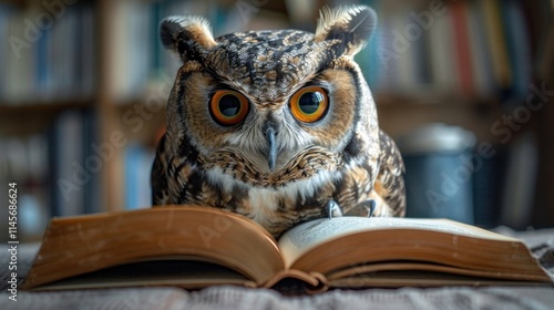 Wallpaper Mural Watercolor illustration of a cute owl wearing glasses reading a book, isolated on transparent background in PNG style. Torontodigital.ca