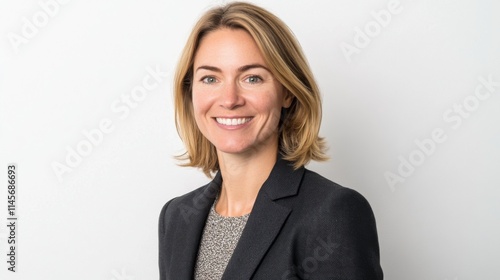 Professional female executive with a confident smile wearing a blazer. This image conveys leadership and success in the corporate world. Generative AI