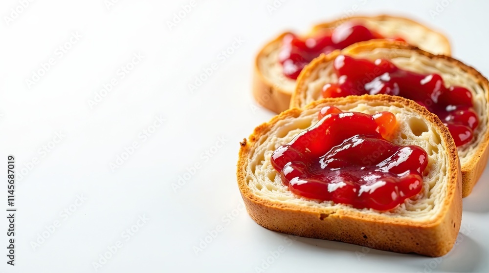 Delicious Pastry Slices Topped with Sweet Red Fruit Preserve on White Surface Delicious Pastry Slices Topped with Sweet Red Fruit Preserve on White Surface