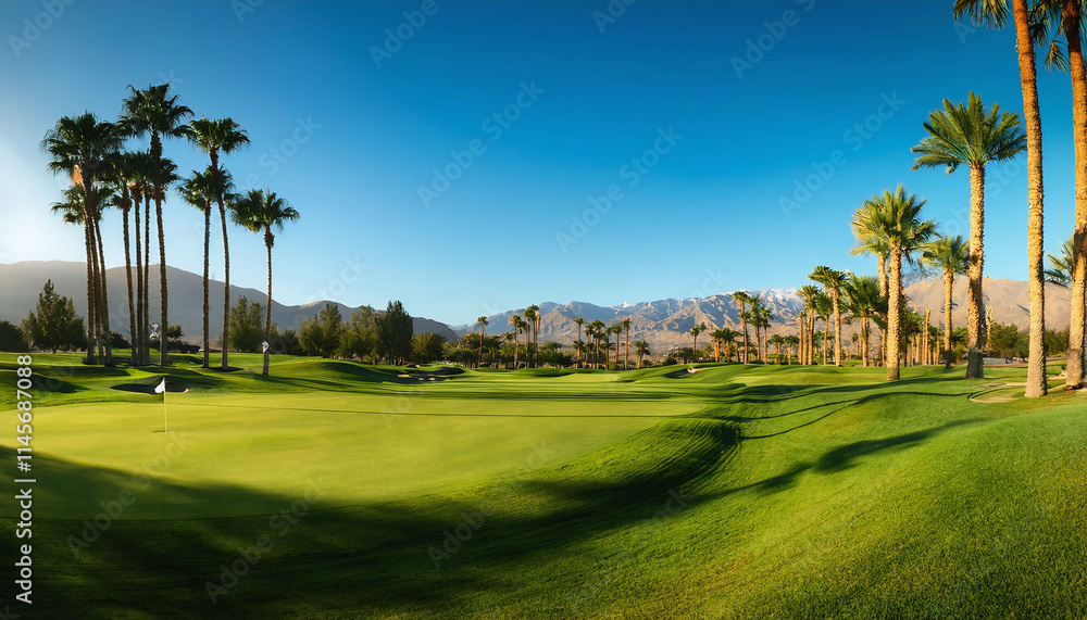 Lush Green Fairways and Palm Trees at a Golf Course in Palm Springs, California. Lush Green Fairways and Palm Trees at a Golf Course in Palm Springs, California.