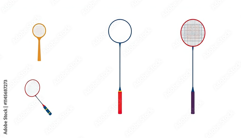badminton racket Icons Set Isolated On White Background badminton racket Icons Set Isolated On White Background