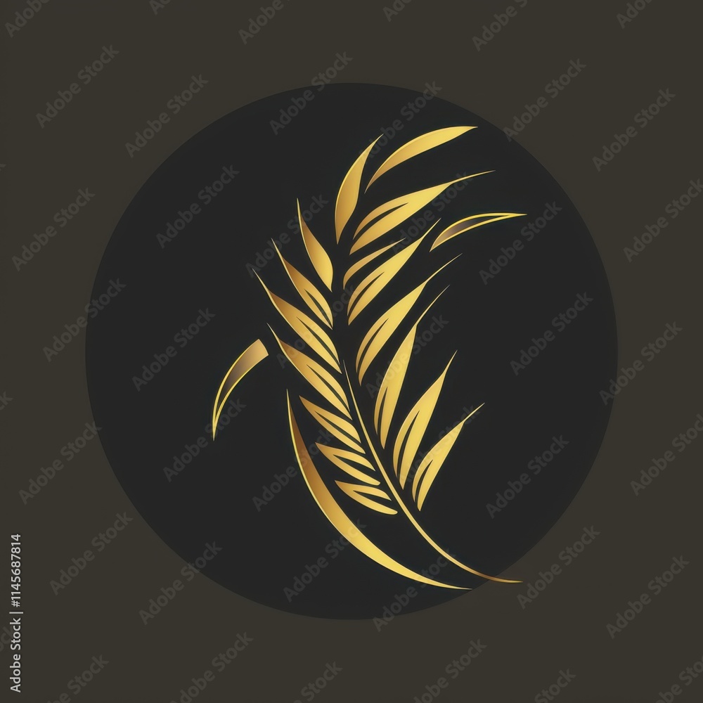A golden emblem of leaves and wheat, a vector graphic on black background A golden emblem of leaves and wheat, a vector graphic on black background