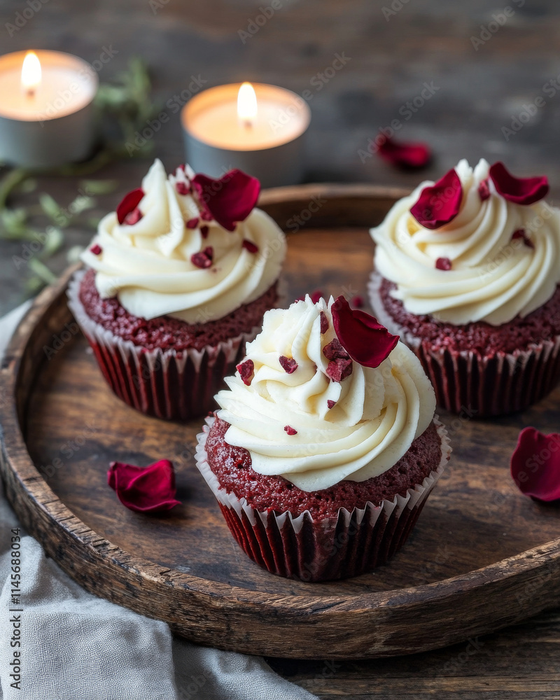 Red Velvet Cupcakes: Romantic Candlelit Dessert Red Velvet Cupcakes: Romantic Candlelit Dessert