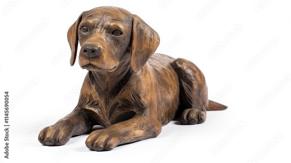 Realistic sculpture of a brown dog lying down isolated on a white background ideal for pet-related advertisements and promotions Realistic sculpture of a brown dog lying down isolated on a white background ideal for pet-related advertisements and promotions