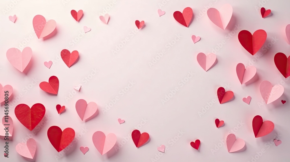 Lovely Pink and Red Paper Hearts Scattered on a Soft Background for Valentine's Day or Romantic Occasion Lovely Pink and Red Paper Hearts Scattered on a Soft Background for Valentine's Day or Romantic Occasion