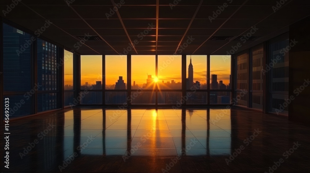 Fototapeta premium Manhattan Sunrise from a High-Rise Office: Golden Hour View